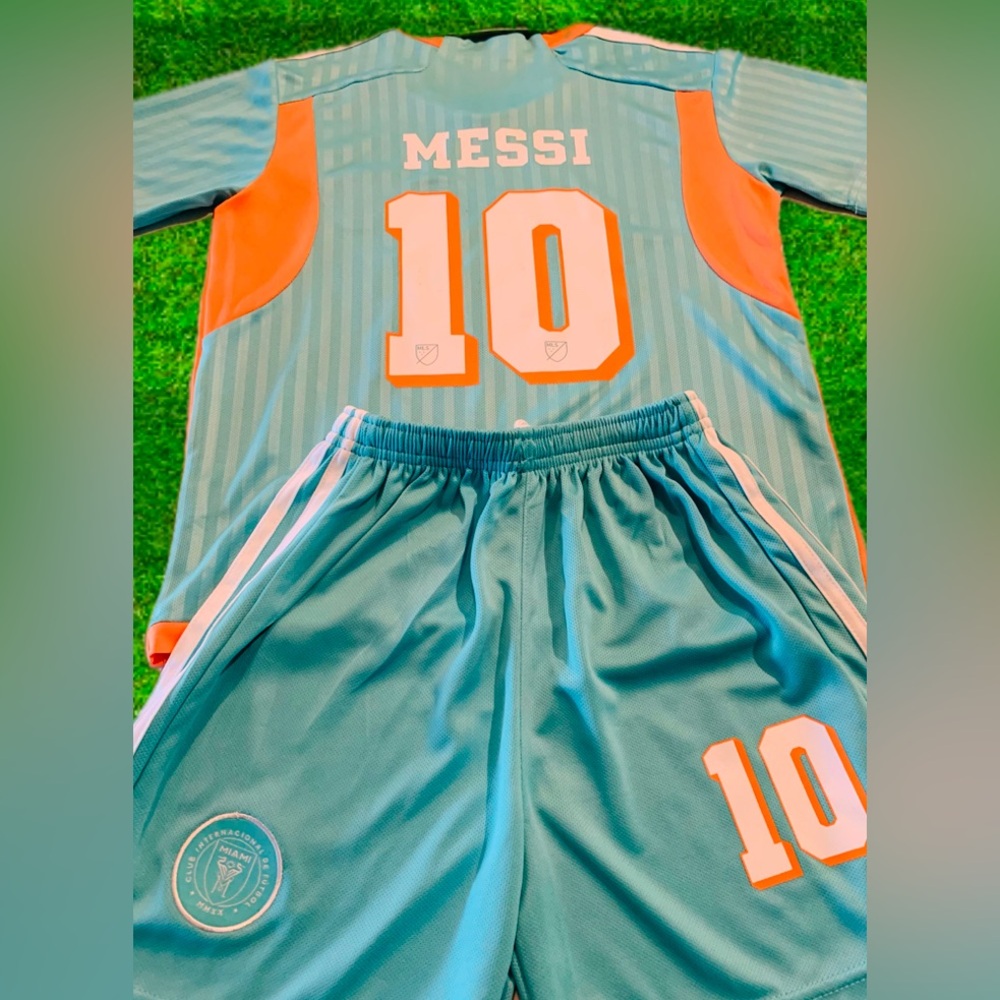 Lionel Messi Teal Youth Soccer Jersey Set 2 Piece Kit - Footballer Jersey NWT - Picture 7 of 7